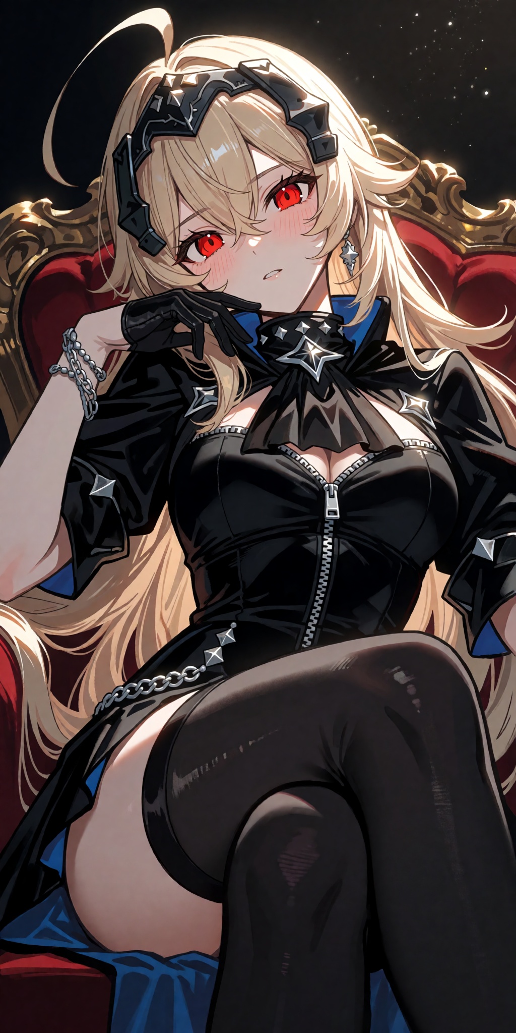 A breathtaking anime masterpiece featuring Chariot from Black Rock Shooter with long blonde hair,  an iconic ahoge,  hair...