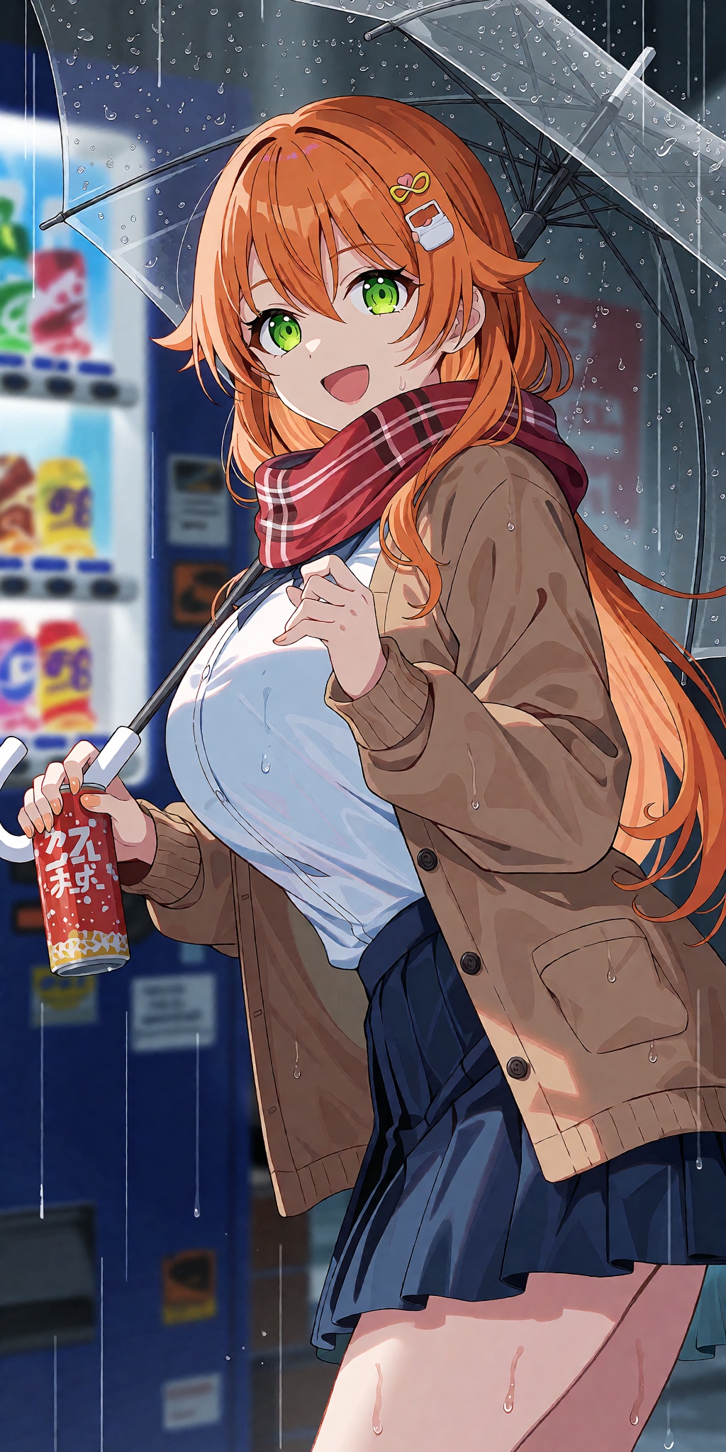A breathtaking anime masterpiece featuring Sumika Shiun from Gakuen Idolmaster with very long orange hair,  fringe trim,...