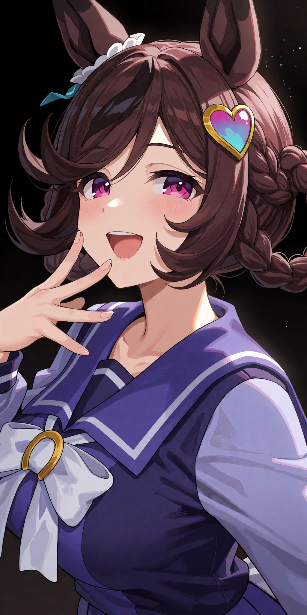 A breathtaking anime masterpiece featuring Gentildonna from Umamusume in her Tracen Academy school uniform,  with intricat...