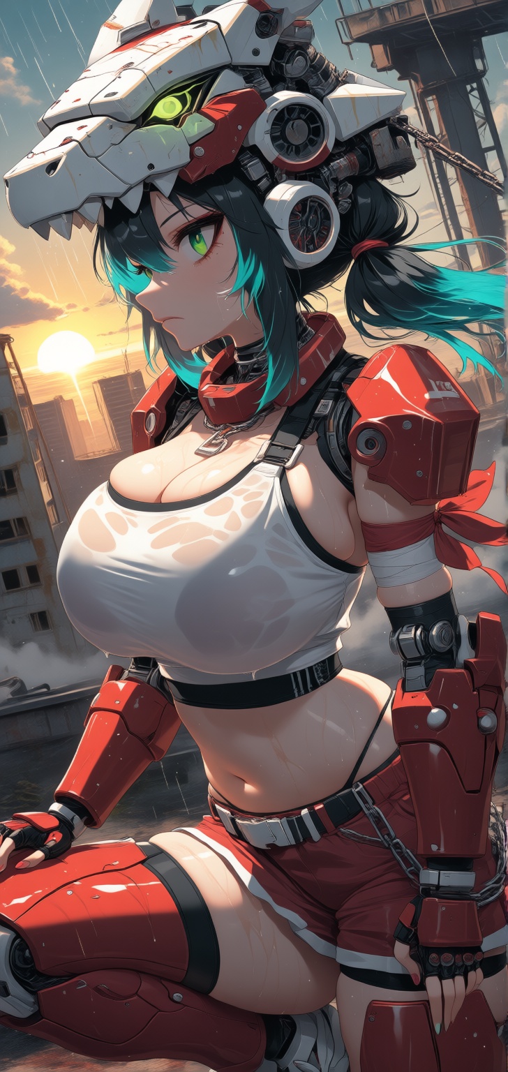 a mecha musume,  with fair white skin,  flowing black hair on Tensor.Art