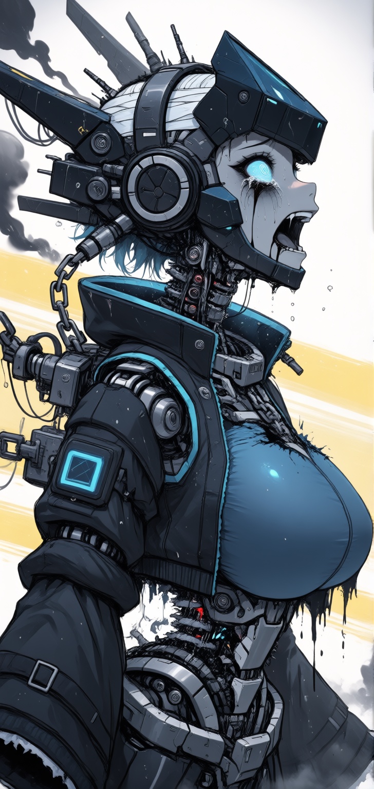 The girl abandoned horror mecha with (black blue cool style),  cyber engine headset,  epic black mask on Tensor.Art