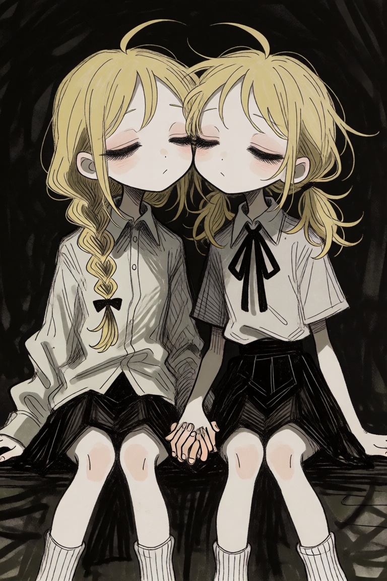 2girls,  :<,  ahoge on Tensor.Art