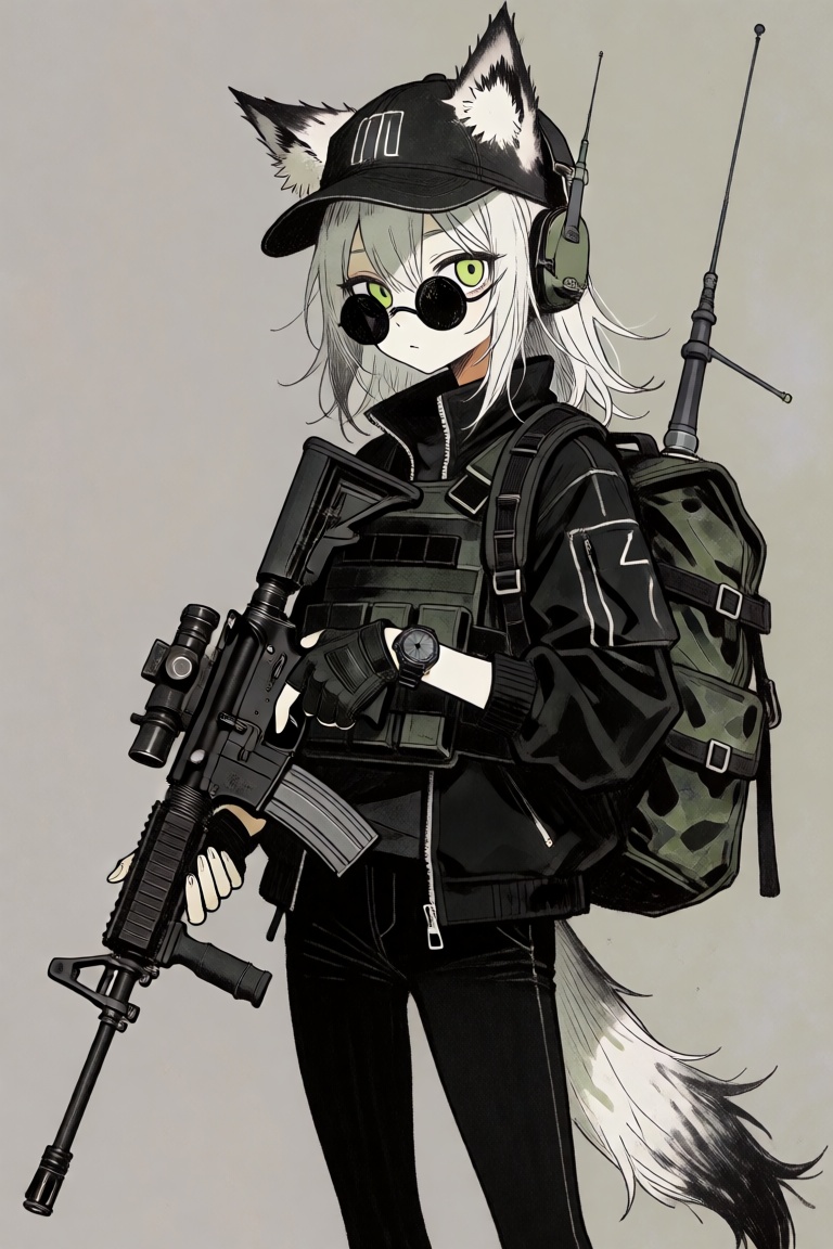 1girl,  animal ears,  assault rifle on Tensor.Art