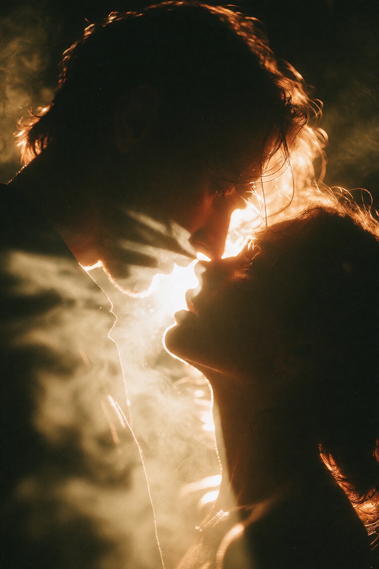 A cinematic,  atmospheric portrait photograph capturing two figures,  appearing to be a man and a woman on Tensor.Art