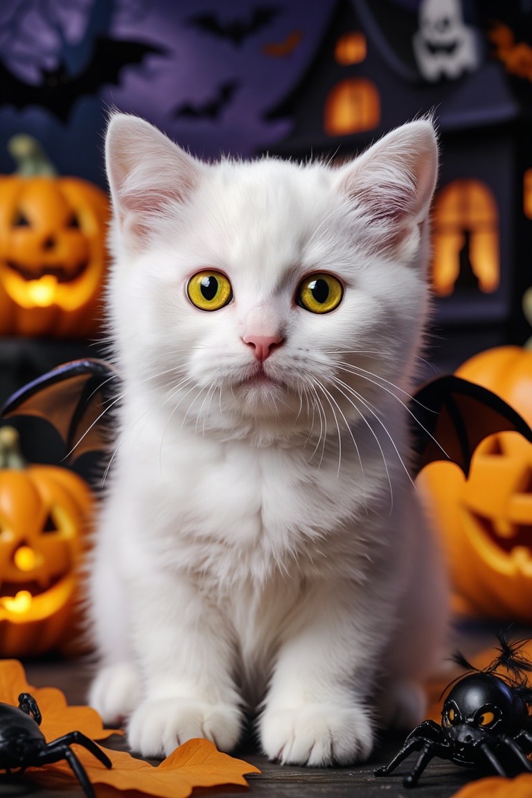 a super cute kitten,  white furr,  yellow eyes on Tensor.Art