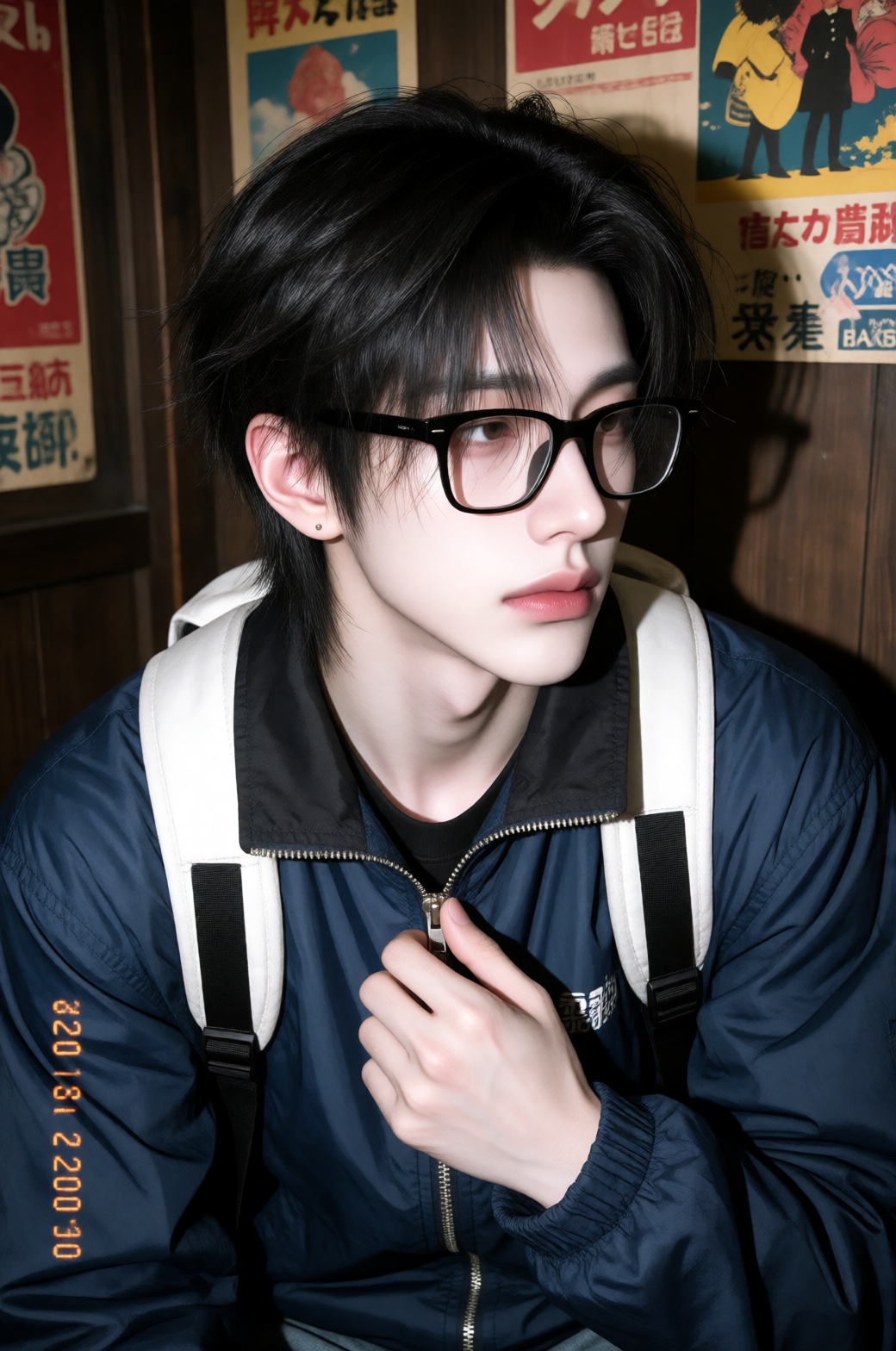 Retro 2000s Japanese street lifestyle aesthetic,  nostalgic flash photography portrait,  vintage urban mood on Tensor.Art