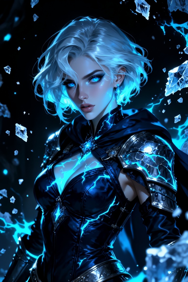 a cinematic portrait of a powerful young warlock woman,  solo,  sharp female facial features on Tensor.Art