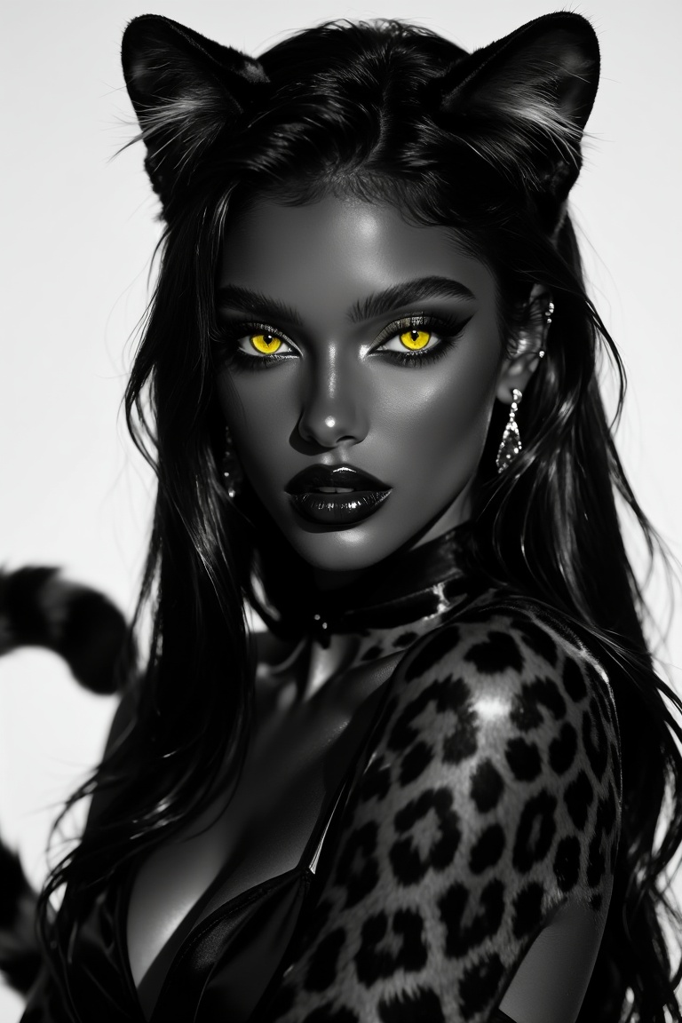 leopard girl,  solo,  black skin on Tensor.Art