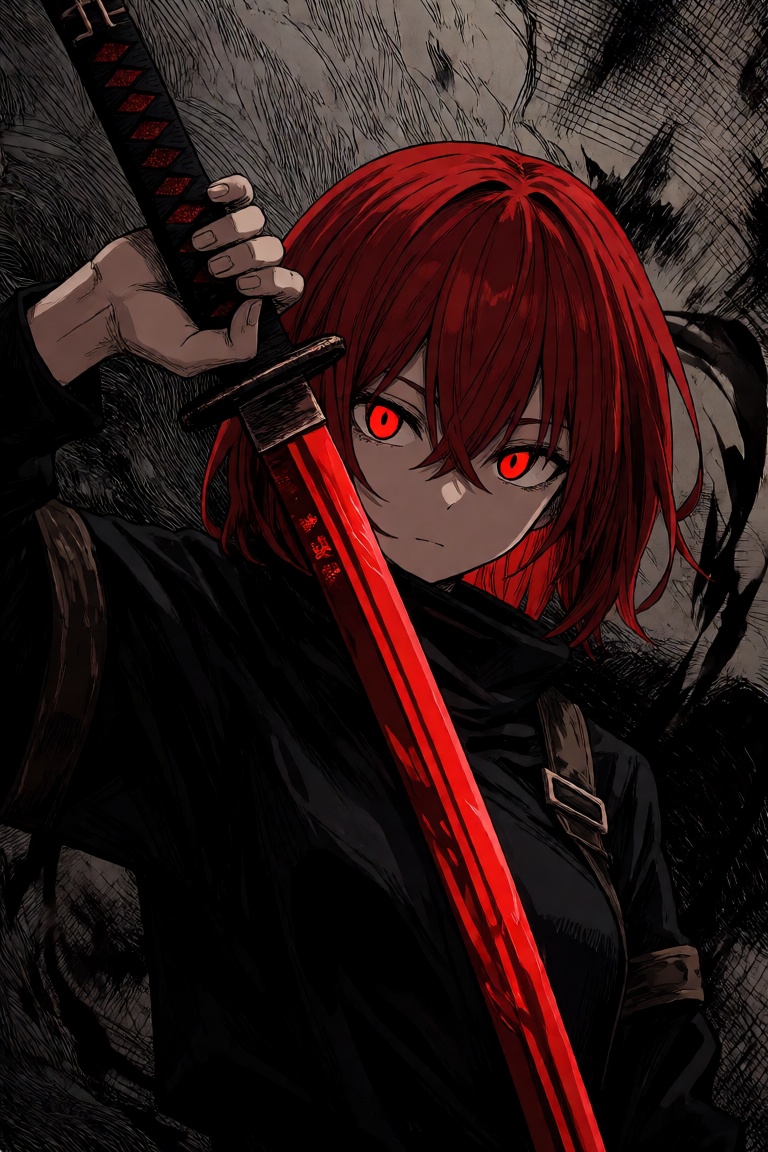 1girl,  medium hair,  red hair on Tensor.Art