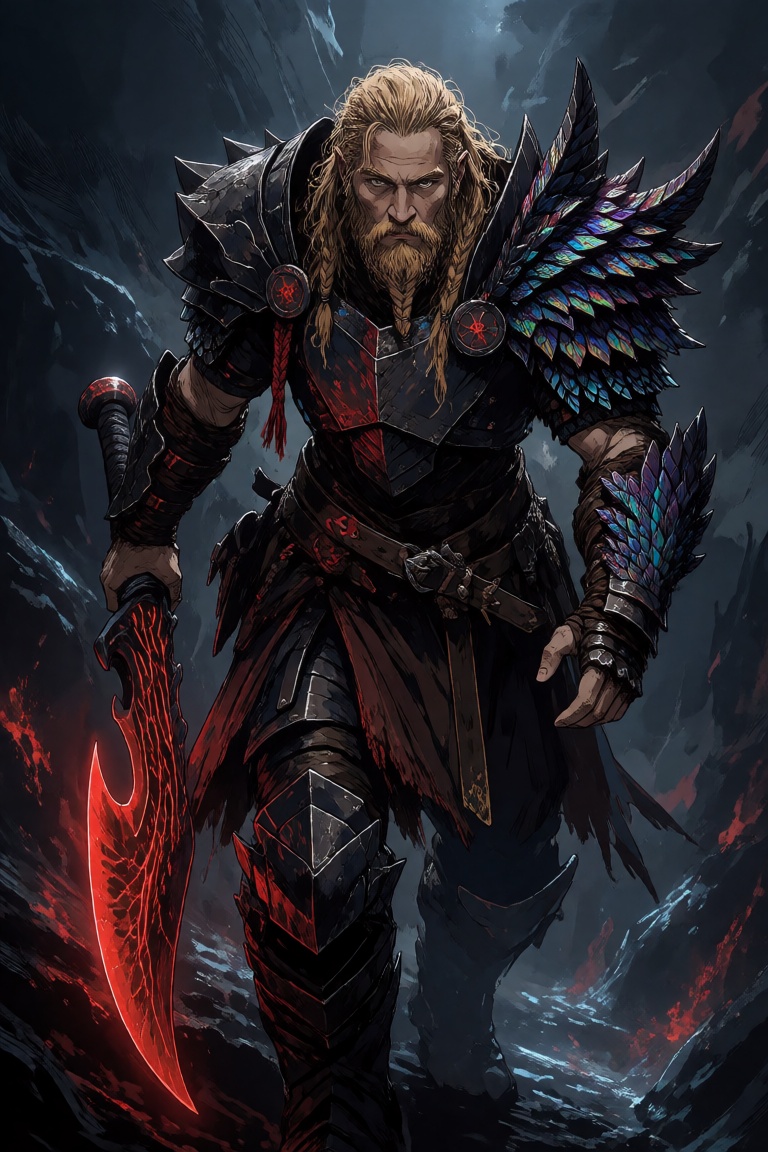 Fantasy portrait of a rugged athletic Viking man in his late 40s,  sharp cheekbones,  wide-set eyes on Tensor.Art