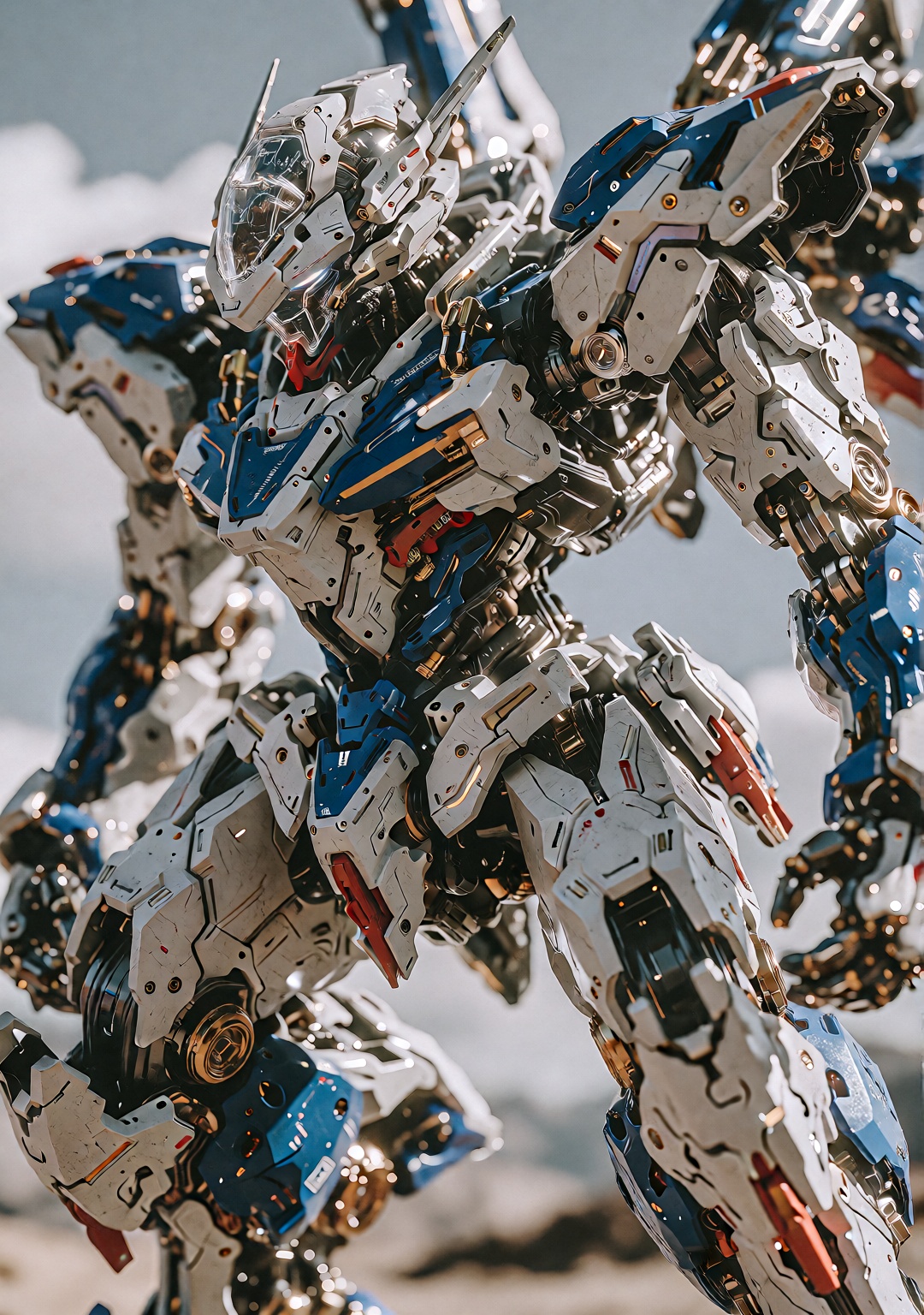 Large,  imposing,  white and blue mech on Tensor.Art