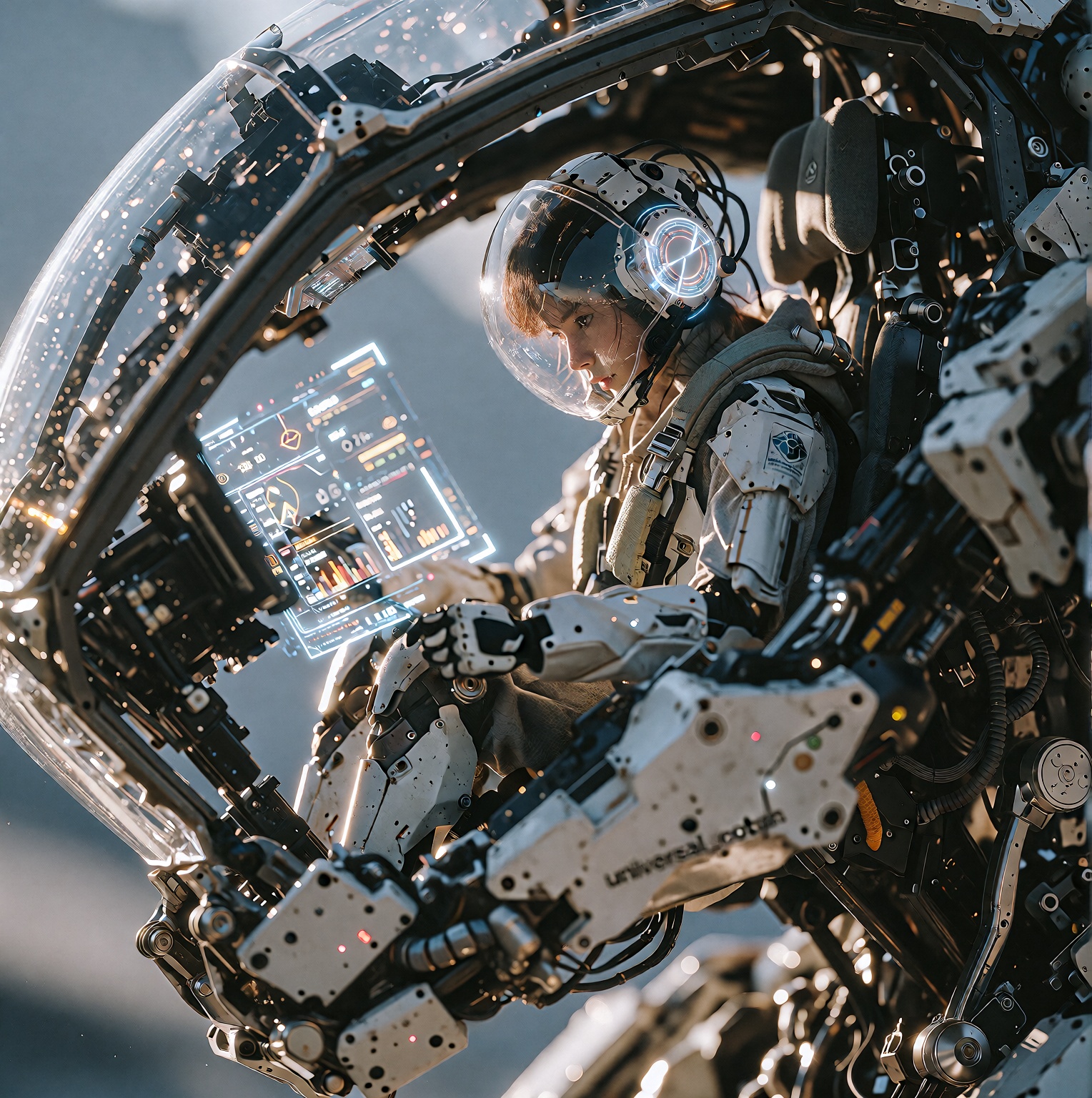 Side angle,  futuristic giant robot,  open cockpit on Tensor.Art