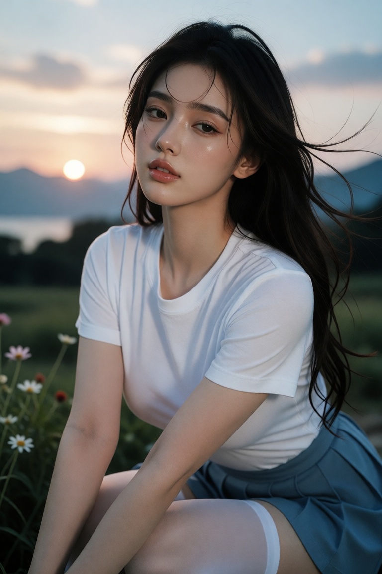 Create an editorial high-fashion finish portrait for a luxury beauty campaign/magazine cover featuring a woman in her earl...