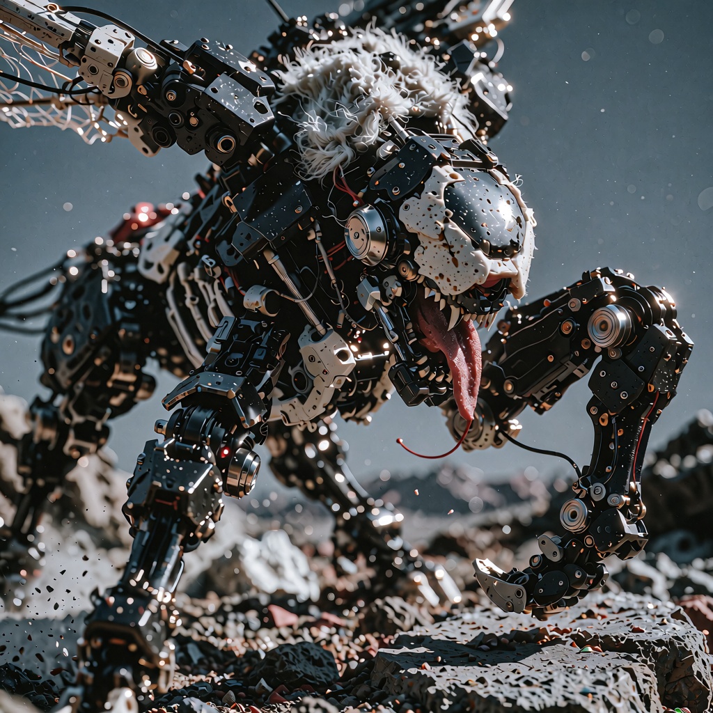 Close-up of a dynamic angle giant robot with a mono eye,  digitigrade bipedal mantis-like legs,  a very brutal and angry e...
