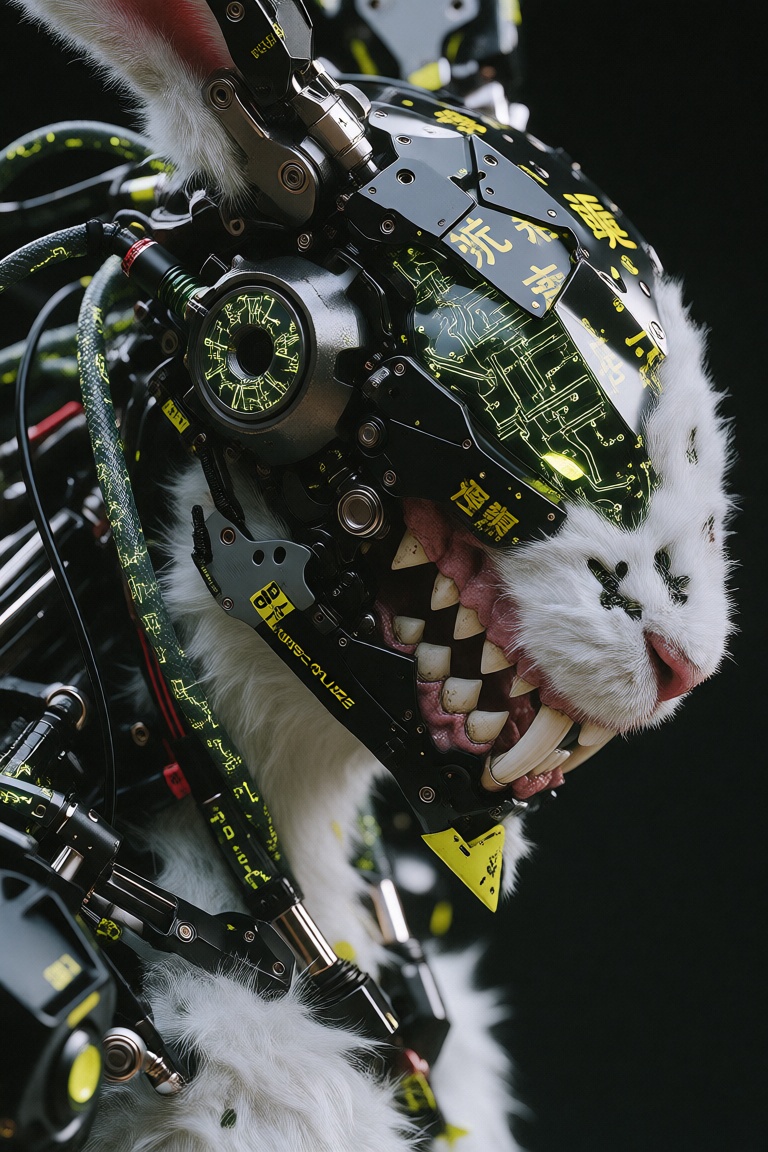 Create an ultra-detailed biomechanical cyborg with a complex mechanical design,  featuring futuristic mecha armor and a sy...
