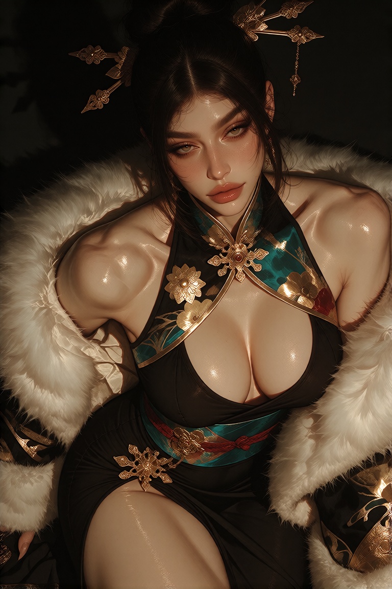 Create a Masterpiece in High Definition and Excellent Quality,  capture a Stunning,  Ultra-detailed Mature Female Chinese...