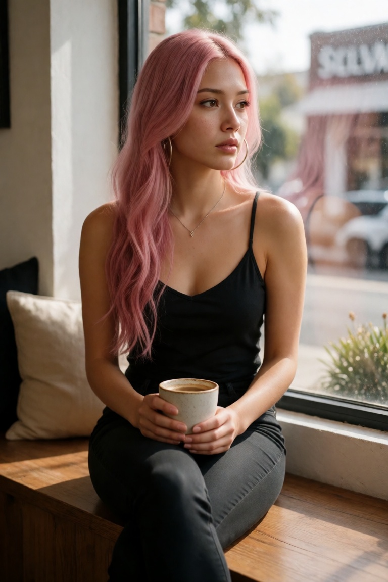 ainara,  pink hair,  hair over one shoulder on Tensor.Art