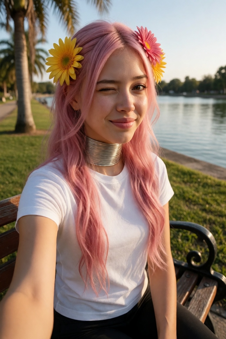 ainara,  pink hair,  flower crown on Tensor.Art