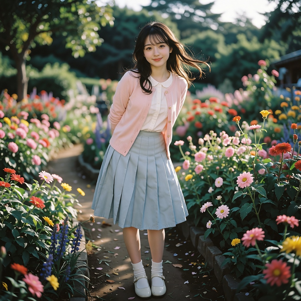 { "task": "create image",  "prompt": "A photorealistic young ***** woman making an adorable cute pose in a colorful flower...