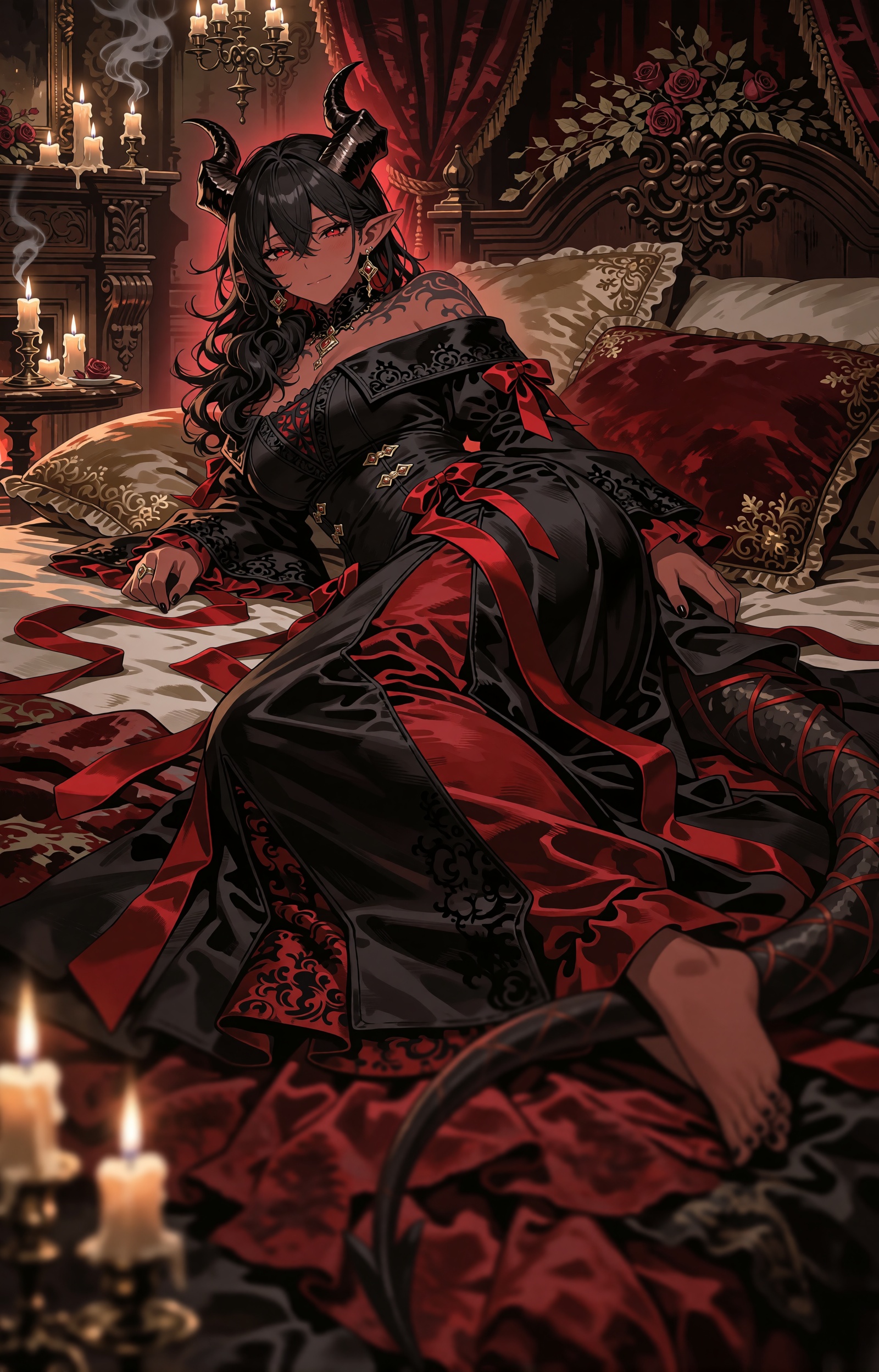 SUBJECT A beautiful ***** demon woman around forty with a soft full-bodied figure,  broad hips,  thick thighs on Tensor.Art