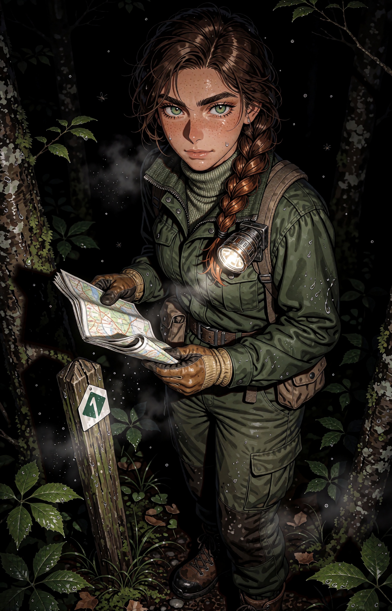 A detailed anime portrait of a handsome,  striking ***** woman working as a wilderness ranger,  early thirties on Tensor.Art