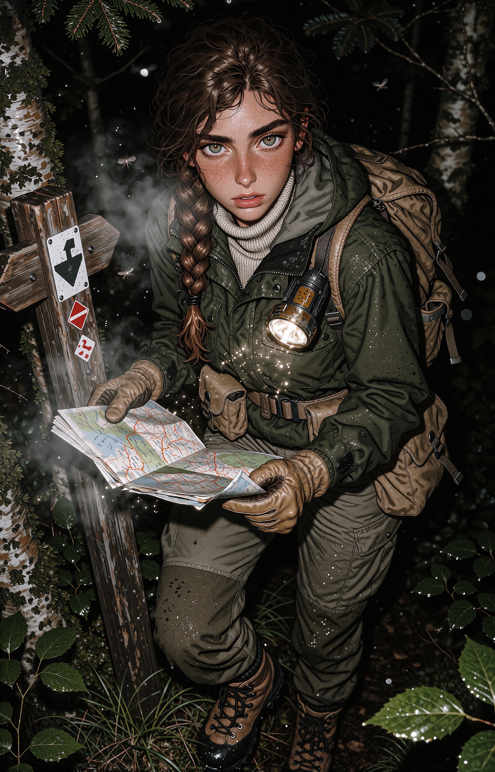 A detailed anime portrait of a handsome,  striking ***** woman working as a wilderness ranger,  early thirties on Tensor.Art