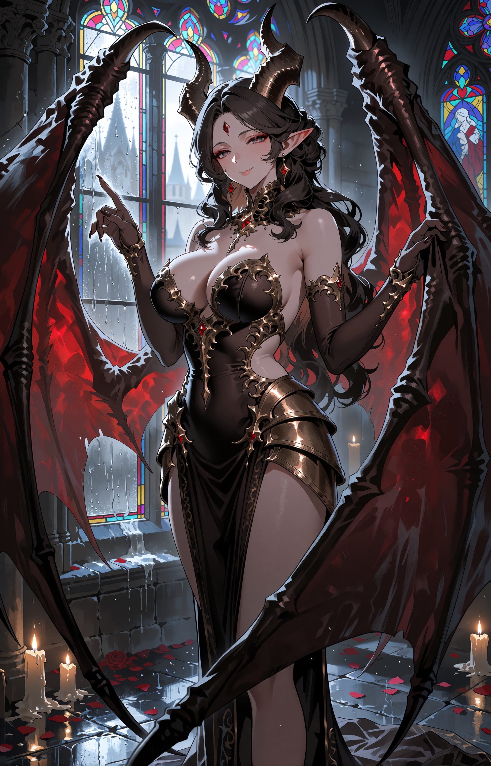 SUBJECT A mature succubus-like woman in her early forties with a soft,  statuesque build,  full thighs on Tensor.Art