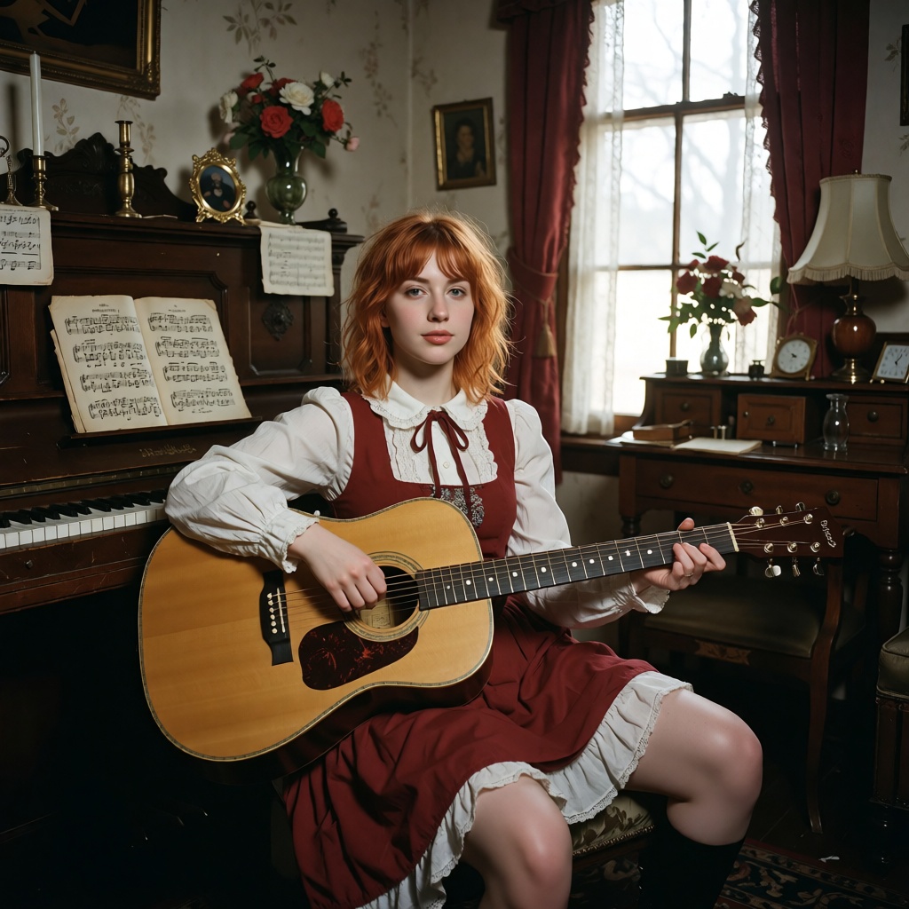 Hayley Williams of Paramore,  identical consistent character,  vivid orange-red shoulder-length hair on Tensor.Art