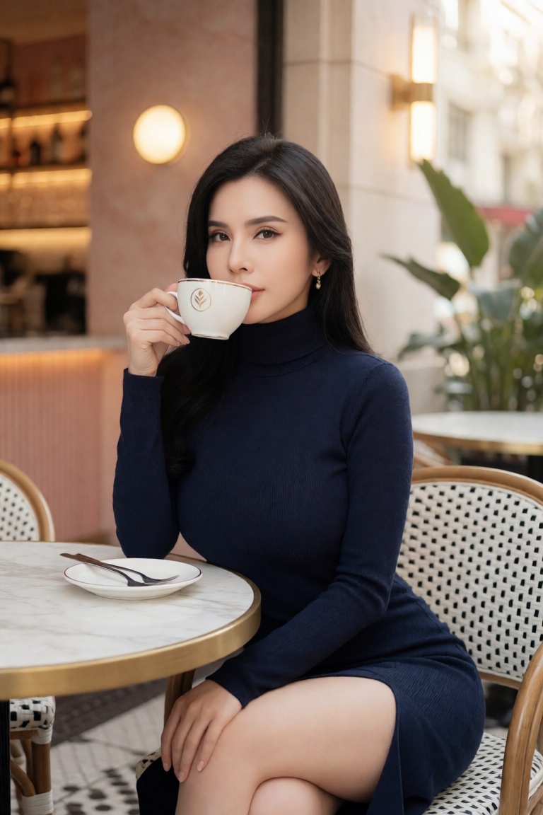 Create an editorial high-fashion finish portrait for a luxury beauty campaign featuring a woman in her early thirties,  si...