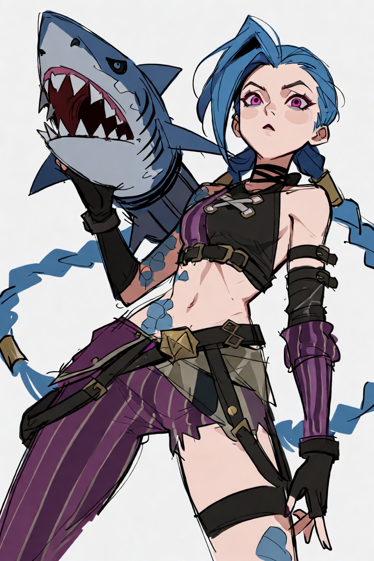 A digital sketch of Jinx firing her shark rocket on Tensor.Art