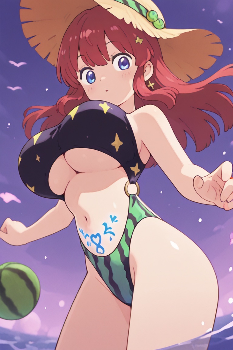 (Ring bikini,  connected bikini) big_breasts,  swimsuit stretched by large breasts on Tensor.Art