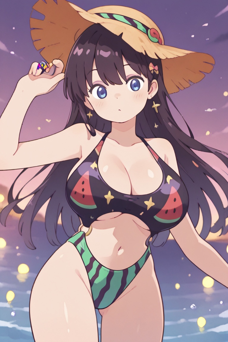 (Ring bikini,  connected bikini) big_breasts,  swimsuit stretched by large breasts on Tensor.Art