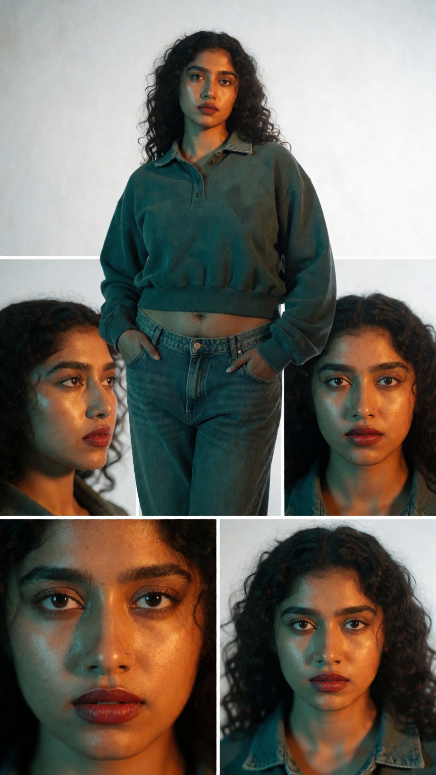 An ultra-realistic photoshoot of a gorgeous 20-year-old young mallu lady with dark skin. She wears dark red lipstick and a...