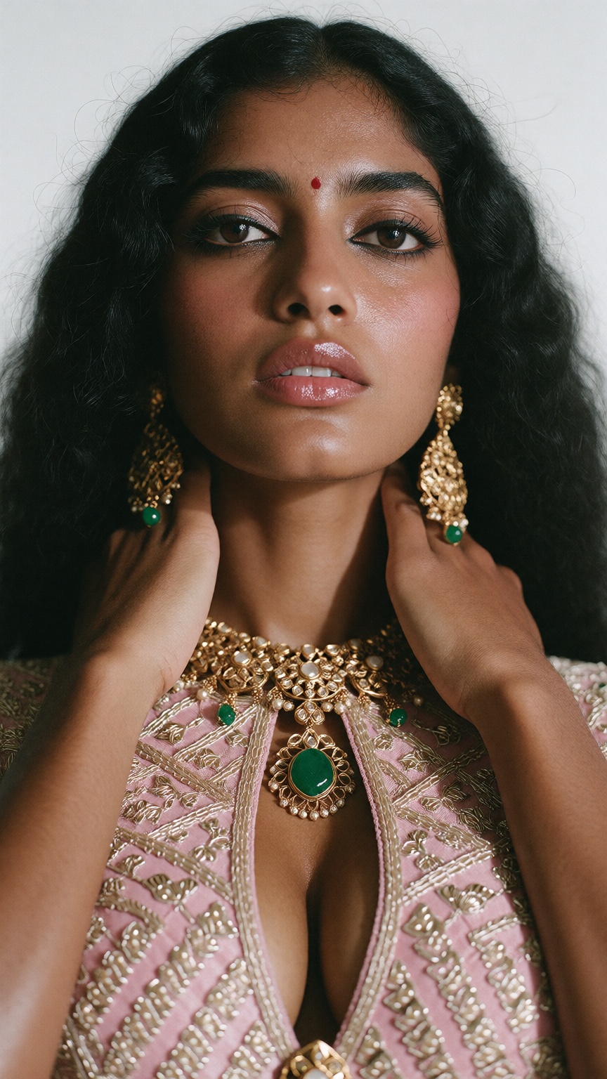Low angle photograph of a Mallu woman,  with an hourglass figure and perfect body structure,  standing in a seductive pose...