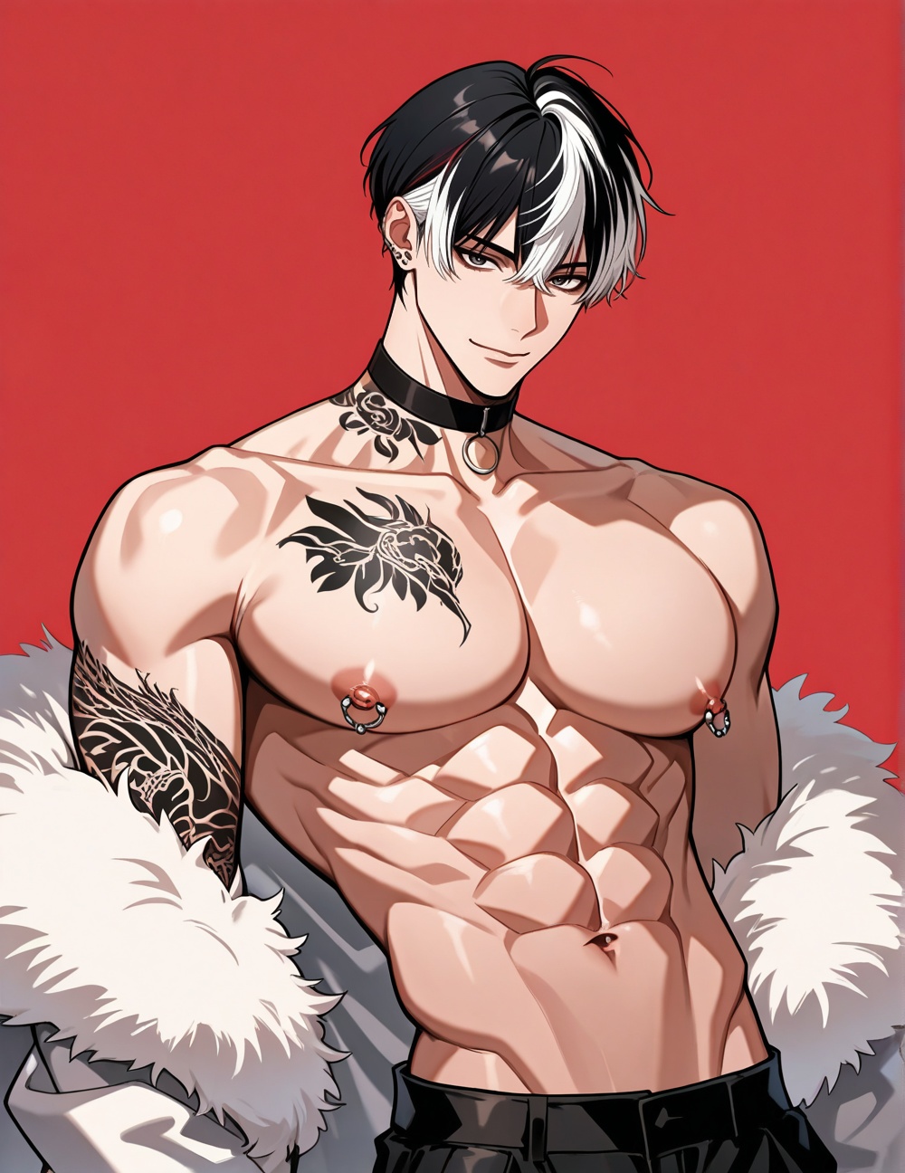 boy,  bishounen,  red background on Tensor.Art