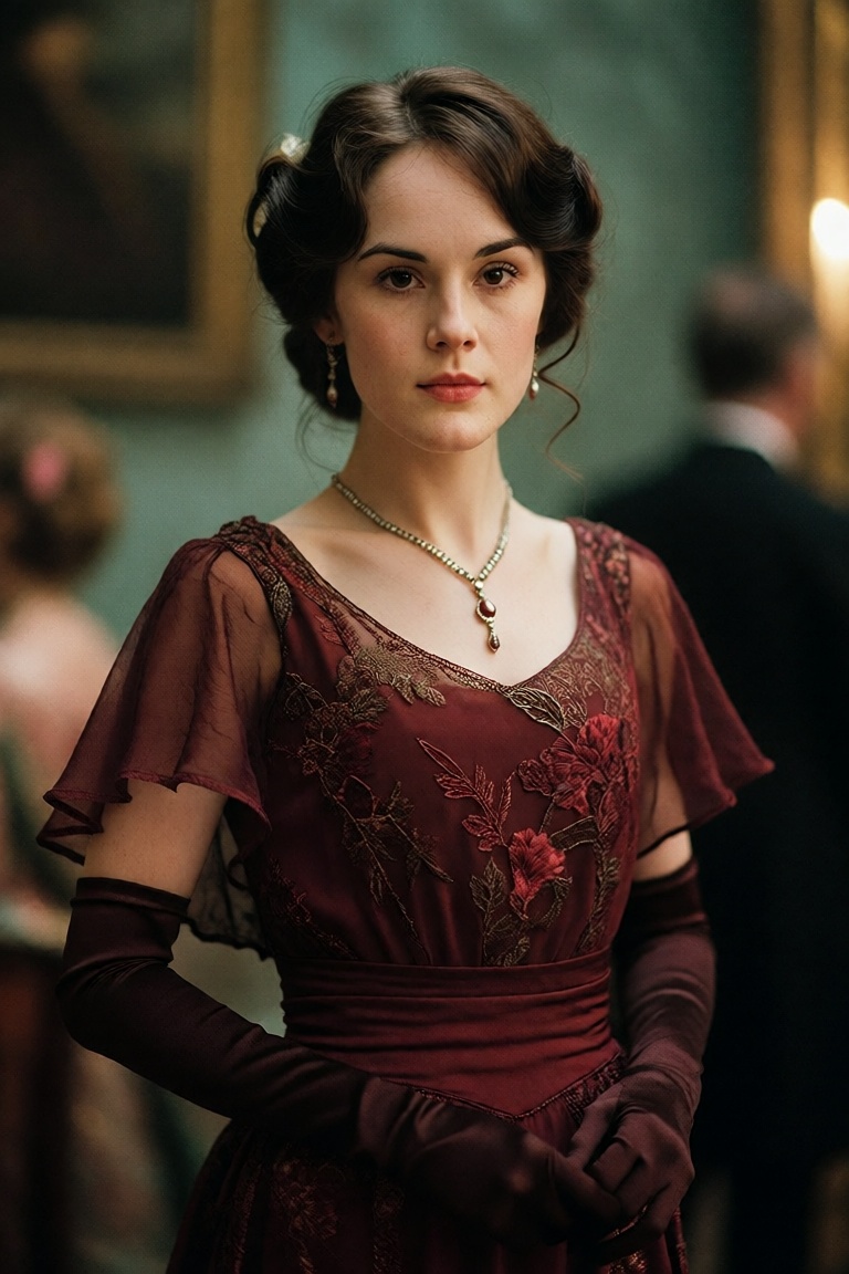 A portrait of an elegant woman with a sophisticated appearance,  styled in a classic Edwardian or 1920s aesthetic. She has...