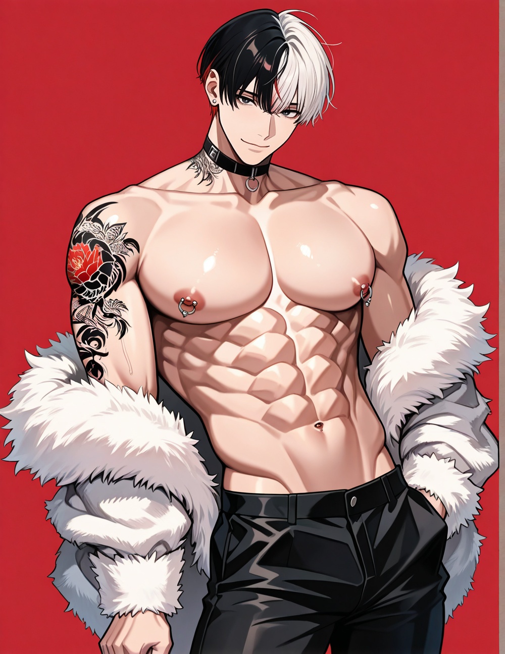boy,  bishounen,  red background on Tensor.Art