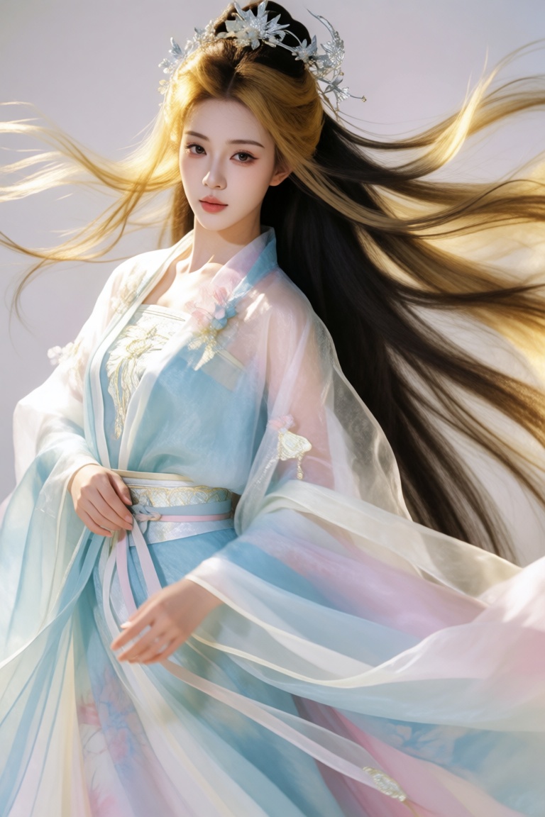 the image captures a striking figure in a dynamic,  ethereal pose,  a woman with long on Tensor.Art