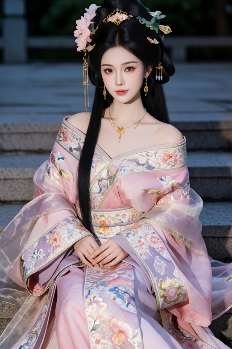 the image features a person dressed in an elegant,  traditional chinese hanfu outfit,  richly adorned with intricate embro...