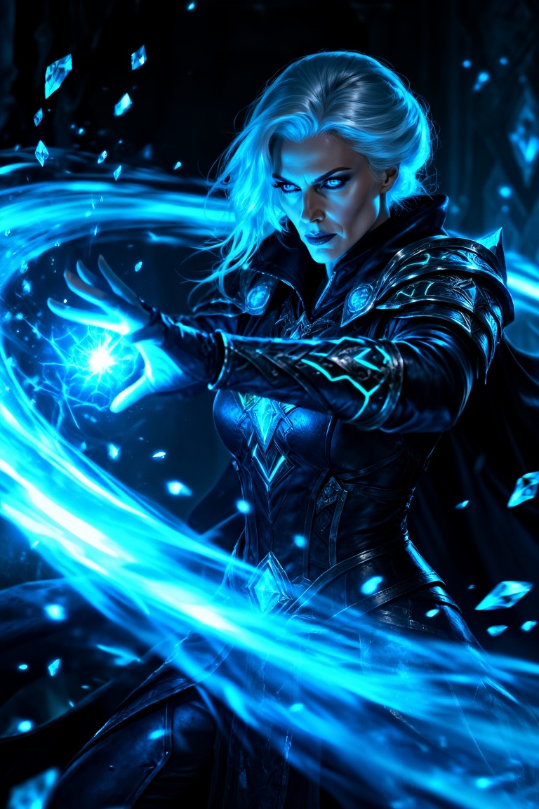 a cinematic portrait of a powerful mature warlock woman,  solo,  sharp female facial features on Tensor.Art