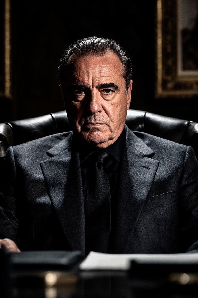 A cinematic gritty photograph of a powerful older Italian mafia boss,  mature man,  solo on Tensor.Art