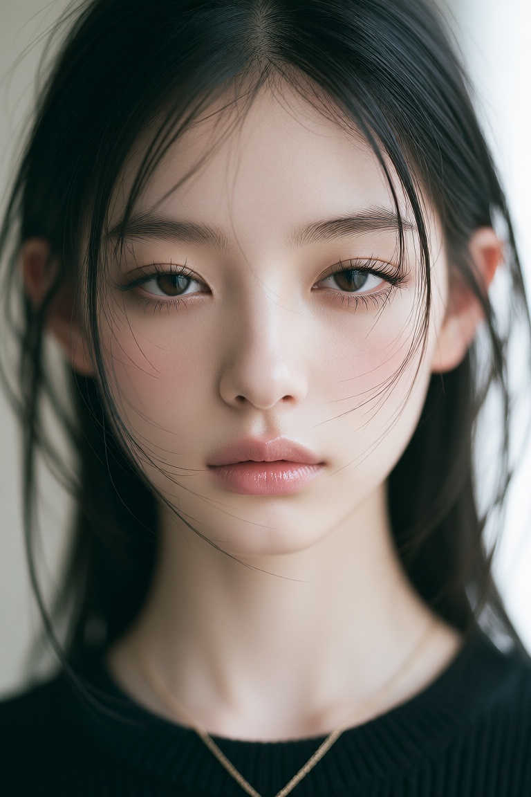 这是一张手机前置摄像头近距离自拍,  想传达的是日常随手记录、亲近又带点慵懒疏离的少女气息。画面主体是一位年轻的中国女性,  二十岁上下 on Tensor.Art