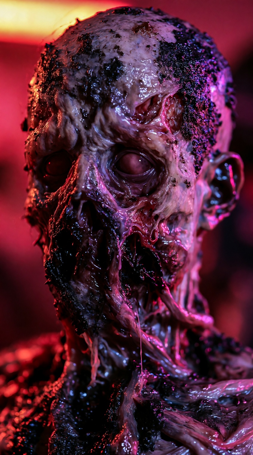 @knightmarecult_,  a close-up portrait of a grotesque,  horror-themed humanoid figure on Tensor.Art