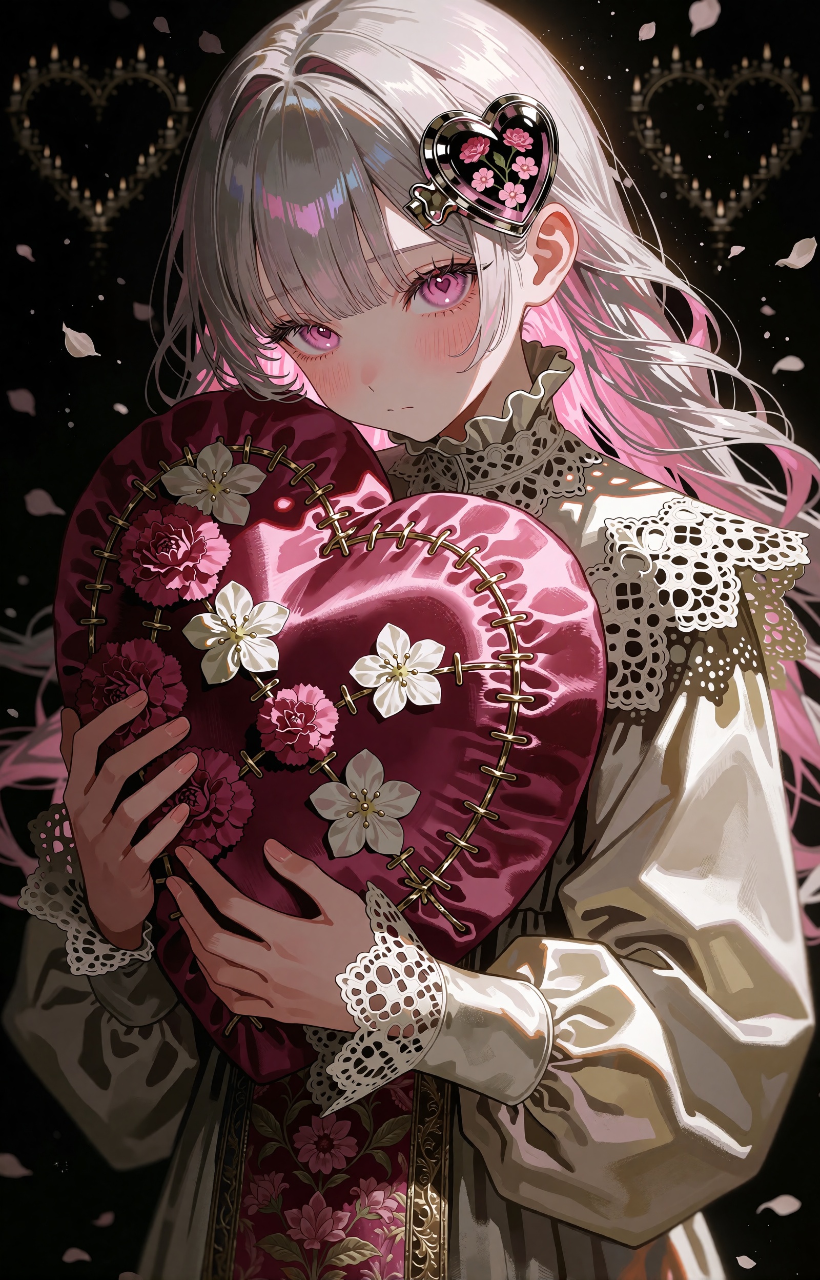 # schema: EXT13 | profile: domain | density: max | form: blockform SUBJECT: A porcelain-pale girl with waist-length silver...
