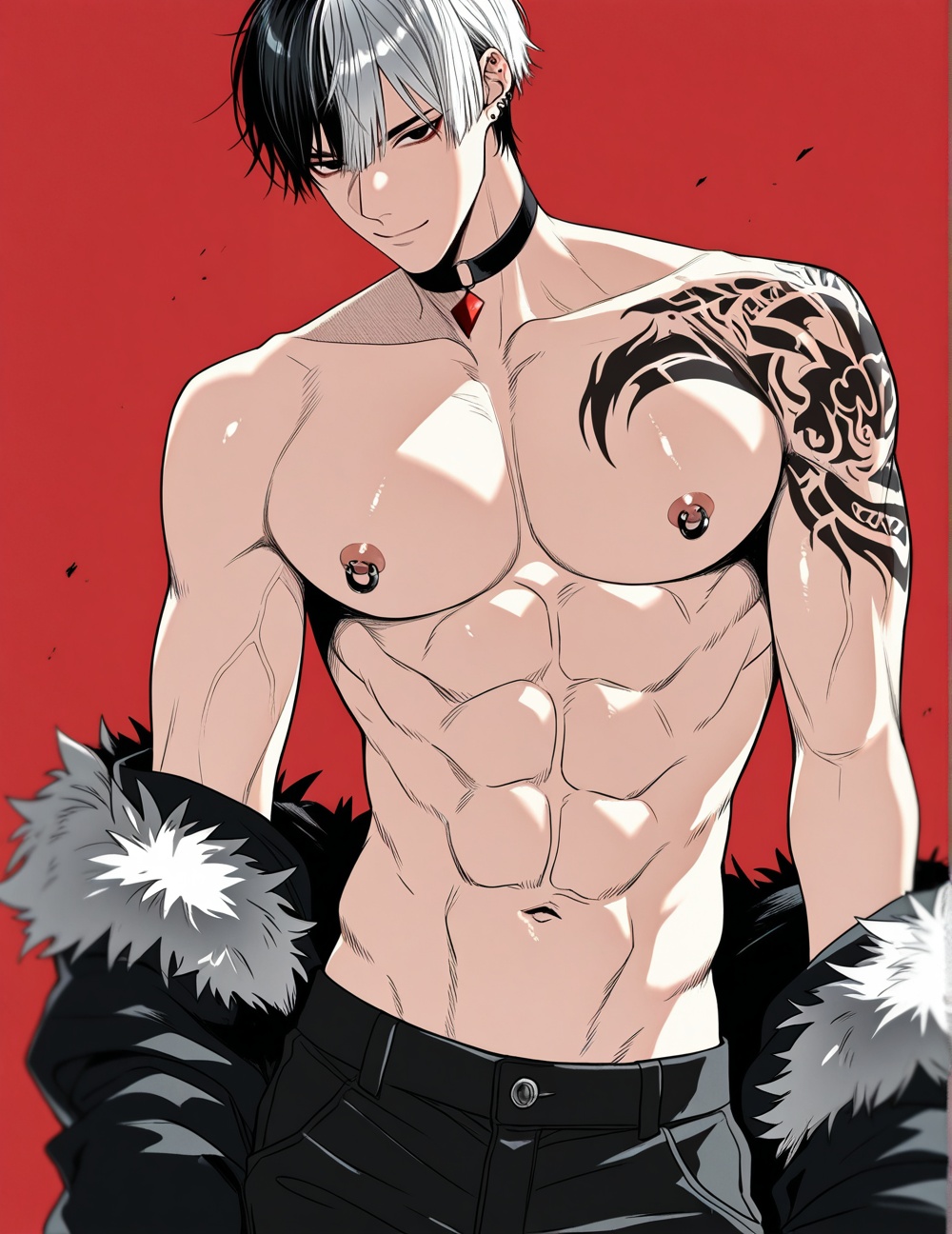 boy,  bishounen,  red background on Tensor.Art