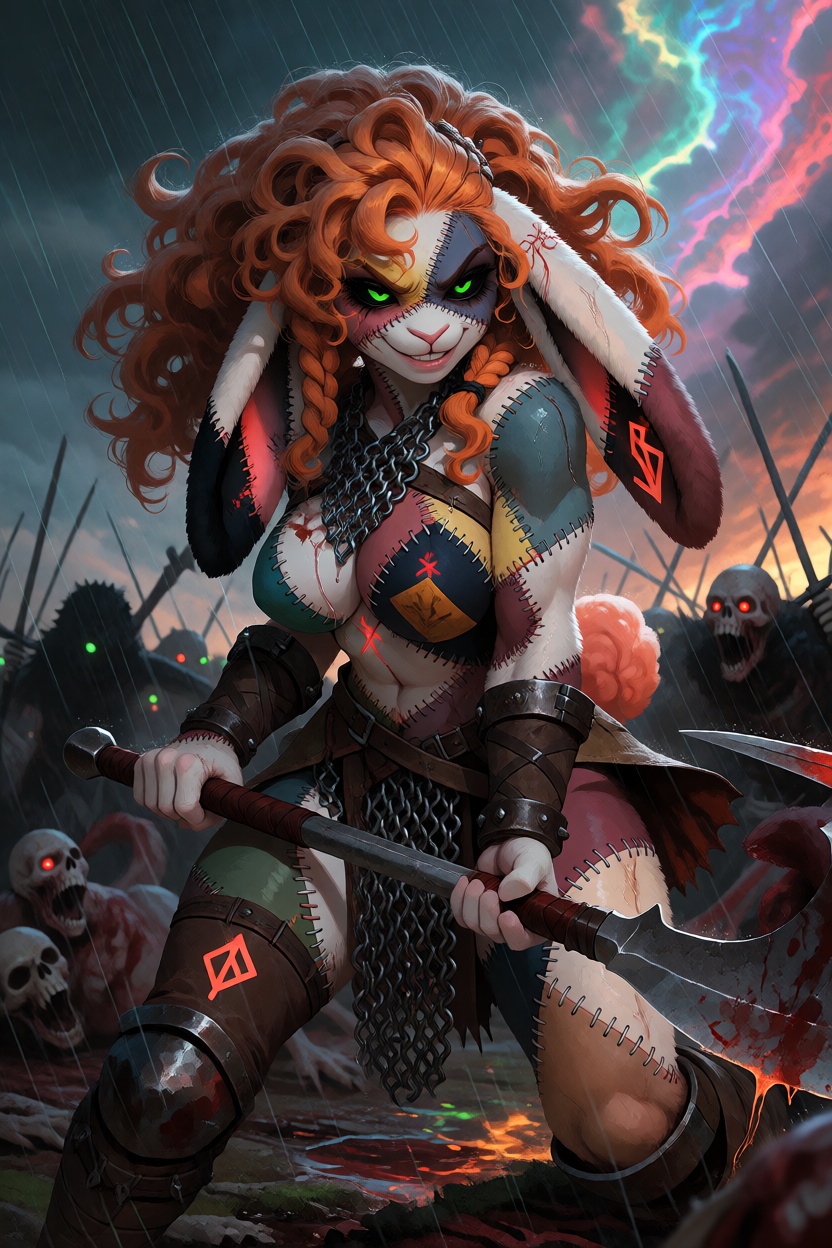 @Willamina,  anthropomorphic plush rabbit girl,  (excessive textured patchwork skin on Tensor.Art