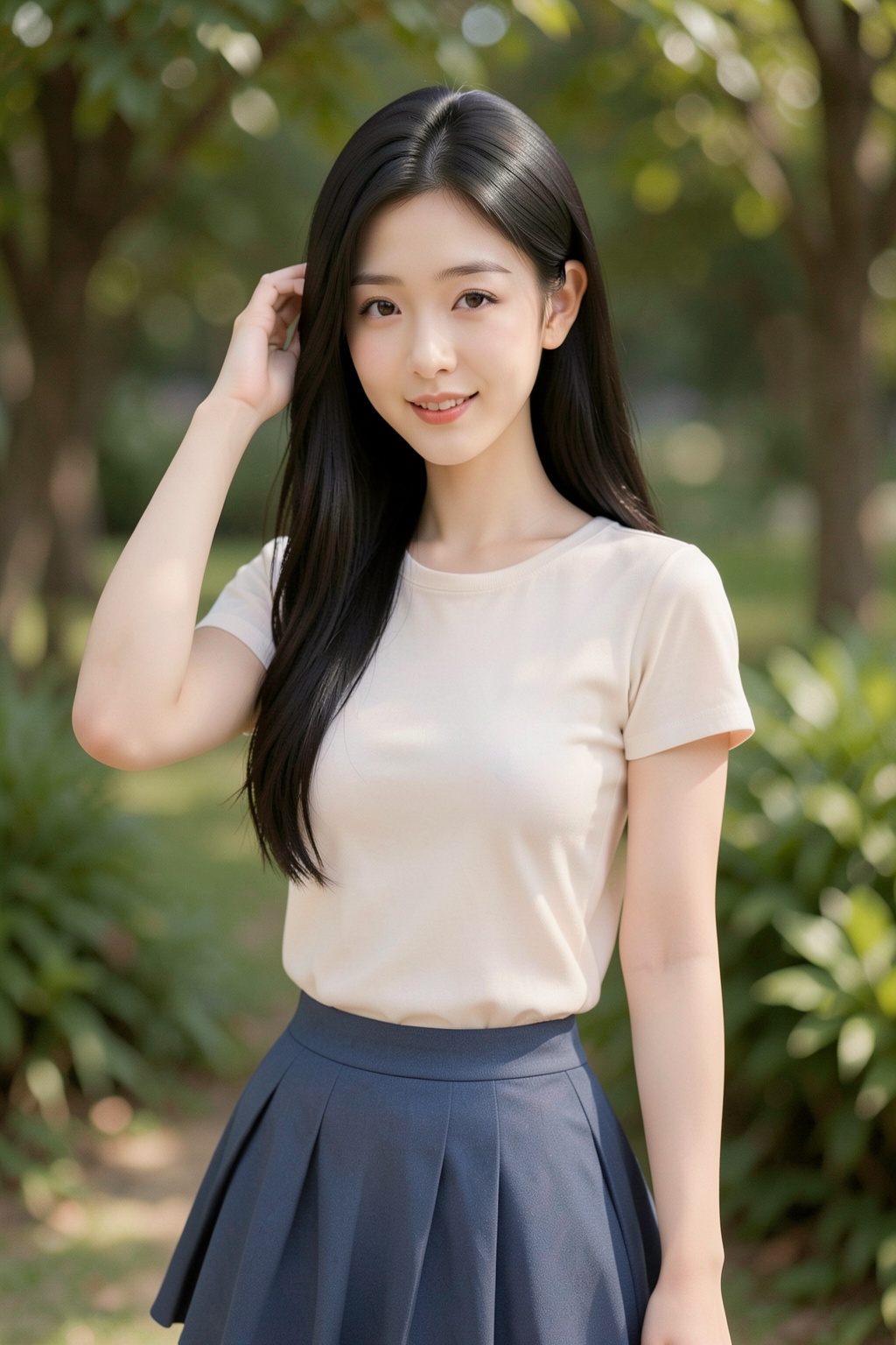 一位年轻的东亚女性,  看起来二十岁出头,  脸带笑容 on Tensor.Art