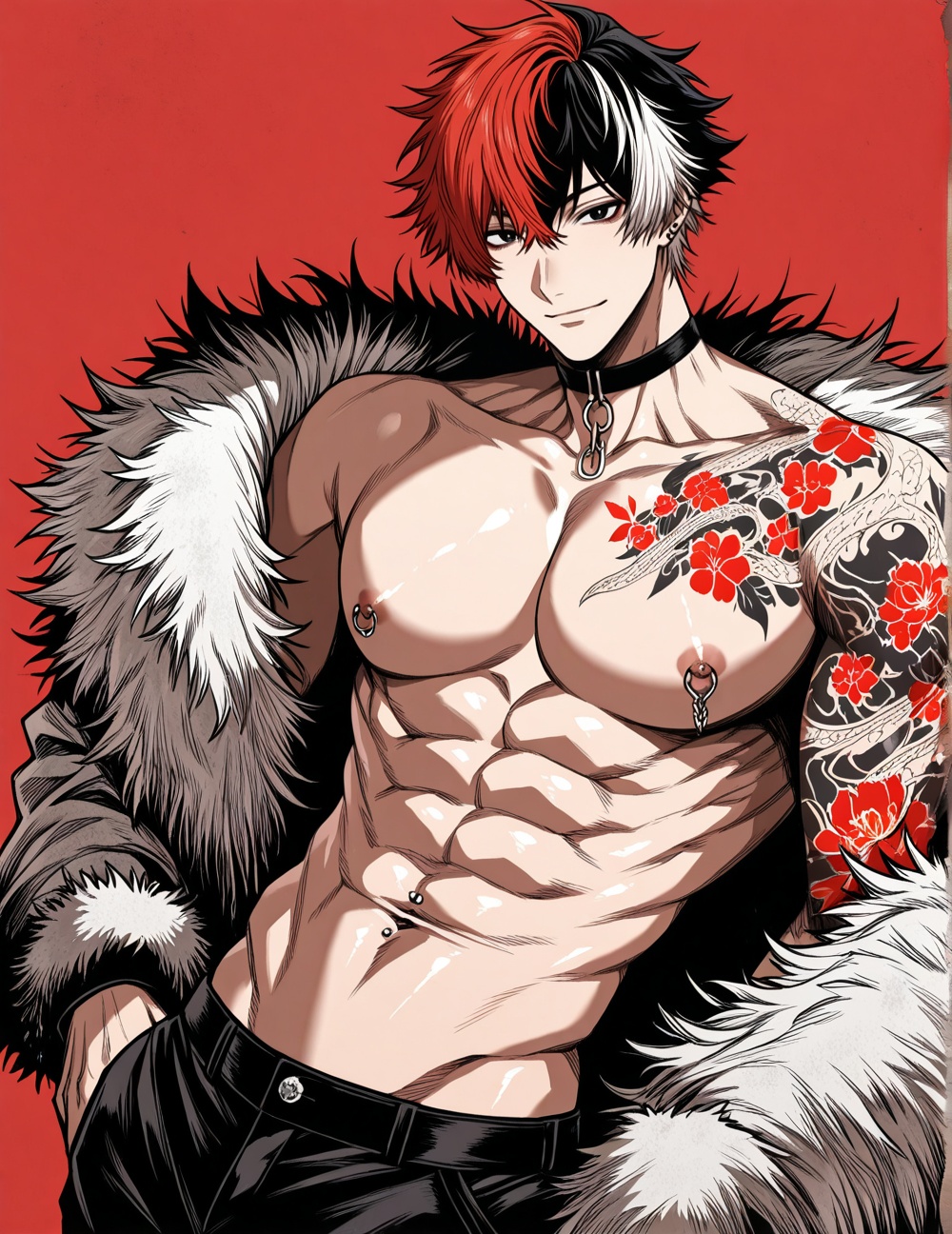 boy,  bishounen,  red background on Tensor.Art