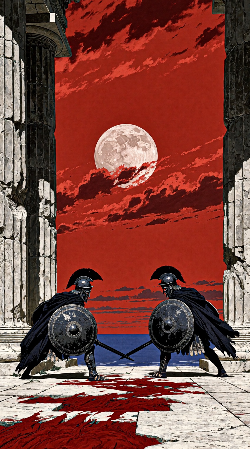 @houseofuday_,  Two armored warriors,  evoking ancient Greek hoplites on Tensor.Art
