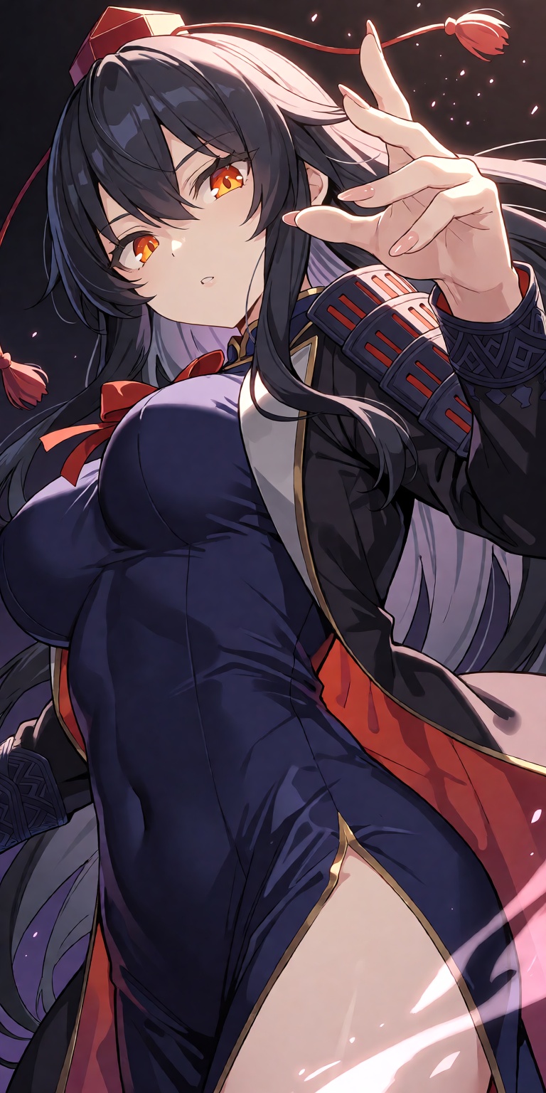 [MASTERPIECE,  ULTRA-DETAILED ANIME ARTWORK],  a dynamic cinematic cowboy-shot illustration of Iizunamaru Megumu from Touh...